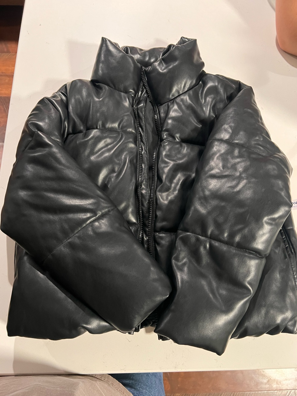 Old Navy Black Faux-Leather Puffer Jacket